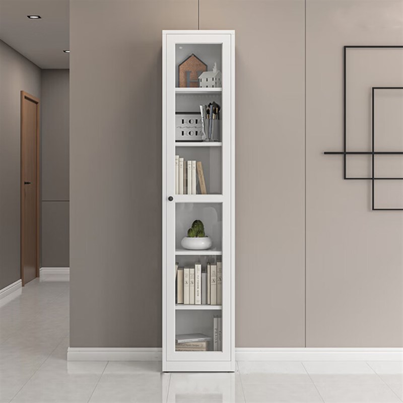 家用落地书柜客厅书房靠墙收纳展示柜多层置物柜玻璃透明钢制书架