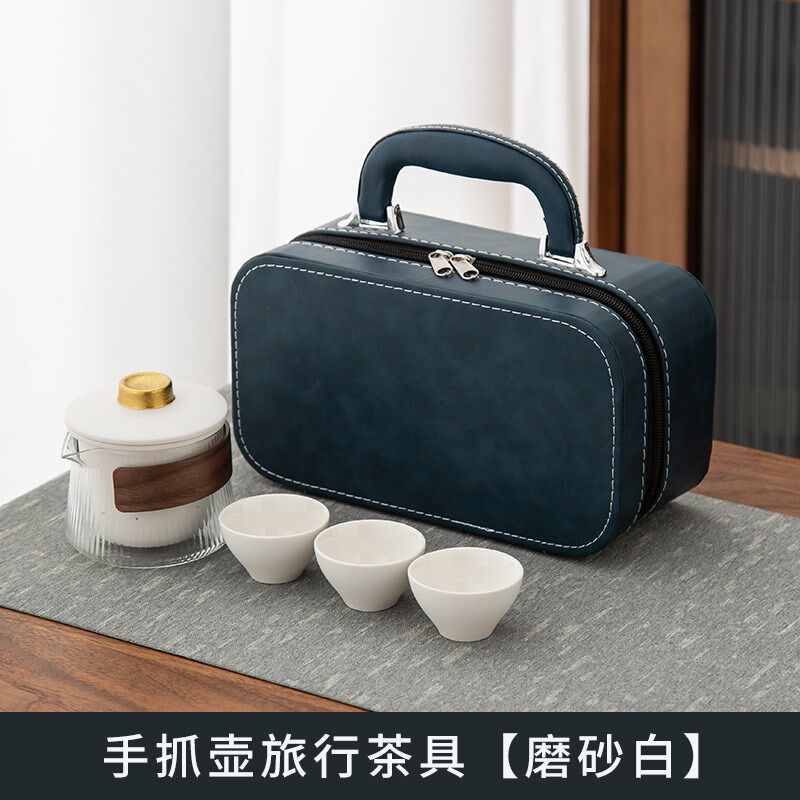 便携式旅行茶具功夫小套装车载户外描金侧把一Q壶三杯泡茶壶收纳