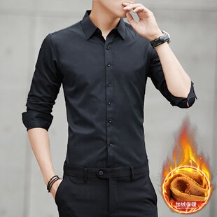 加绒保暖带绒村子大码 秋冬季 2V00斤衬衣内搭 男长袖 加绒浅紫色衬衫