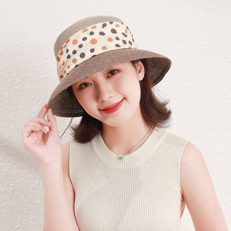 服饰复古拼接渔夫帽 潮流夏凉帽海滩帽 草编沙滩太阳帽女
