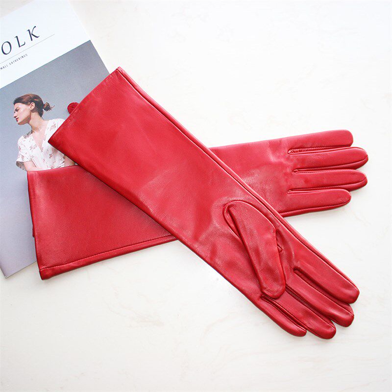 长皮手套女士真皮长款可触屏彩色羊皮2024年秋开车薄款丝里手袖套