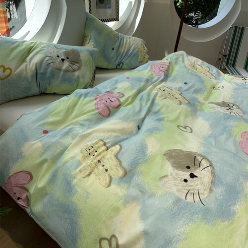 小清新蜡笔画小猫小兔被套被罩单件单双人全棉宿舍18W0x220cm