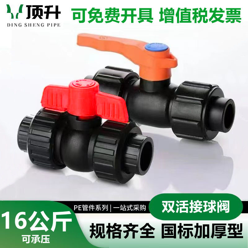 PE双活接热熔阀门管件 全塑钢芯双活接球阀开关4分20 25 32pe接头