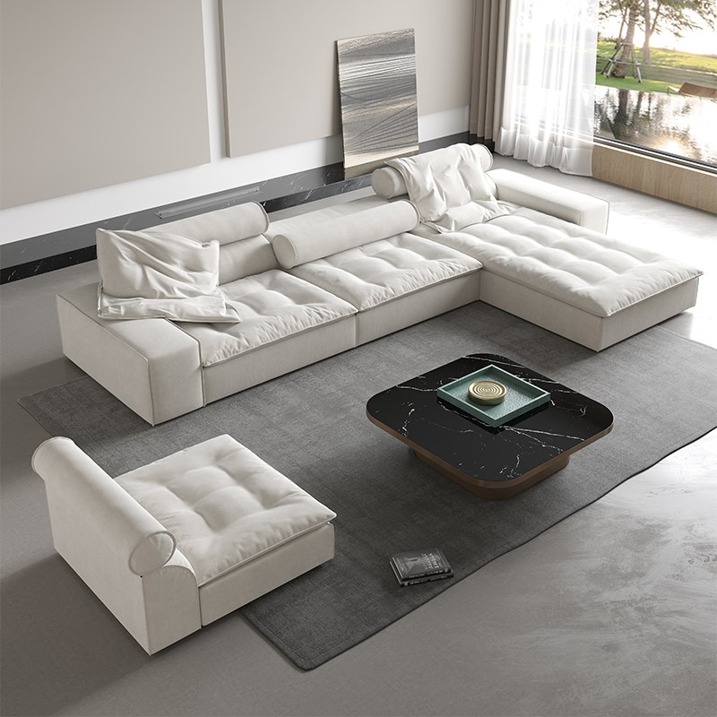 意式极简磨砂布艺沙发轻奢现代简约客厅家用大小户型贵妃直排沙发