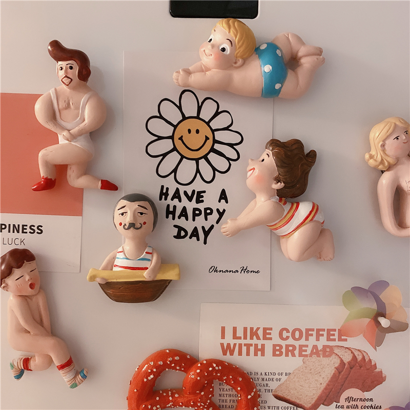 厨房冰箱贴装饰创意树脂人物娃娃游泳搞怪冰箱贴磁性贴饰
