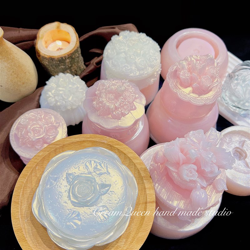 奶油皇后DIY手工翻模收纳盒玫瑰郁金香笔筒收纳罐模具水晶滴胶