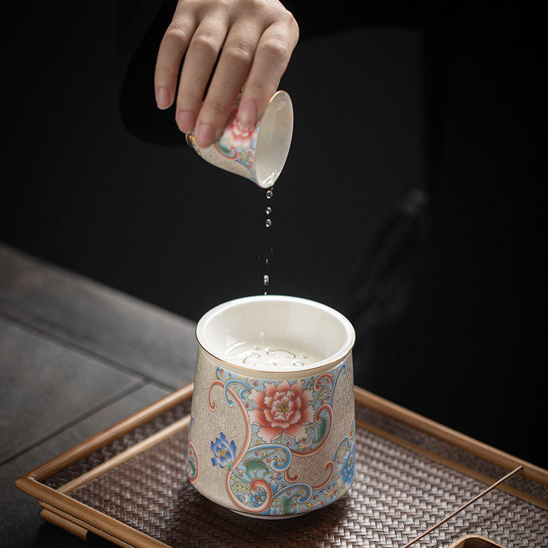 银掐丝建水杯洗盛世华章功夫茶具杯碗盏水盂笔R洗茶渣小号带盖缸
