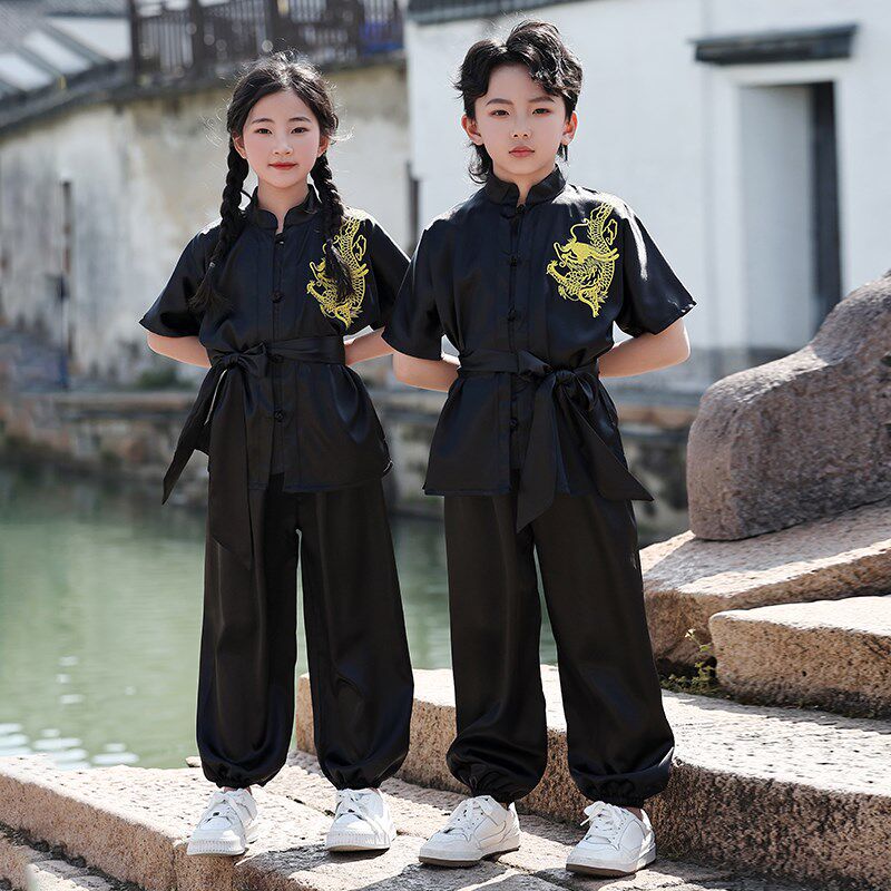 儿童功夫潮服国潮男女孩少儿中国风唐装六一表演服武术服表演出服