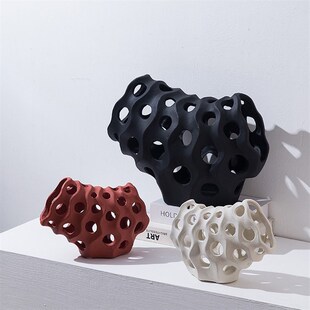 现代简约珊瑚几何摆件酒店u前台售楼部书柜客厅样板房陶瓷软装饰
