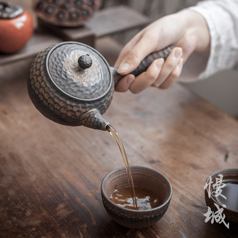 手工提梁壶仿古粗陶锤纹煮t茶壶水壶普洱泡茶单壶小号日式功夫茶