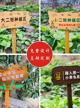 实木植物标签牌菜园幼儿园木质插地牌户外指O示标识牌告示木牌园