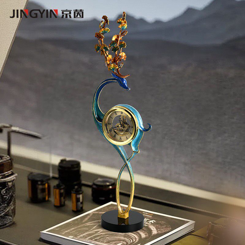 银杏麋鹿时钟别墅客厅电视柜创意摆设办公室桌面摆台式欧式座钟