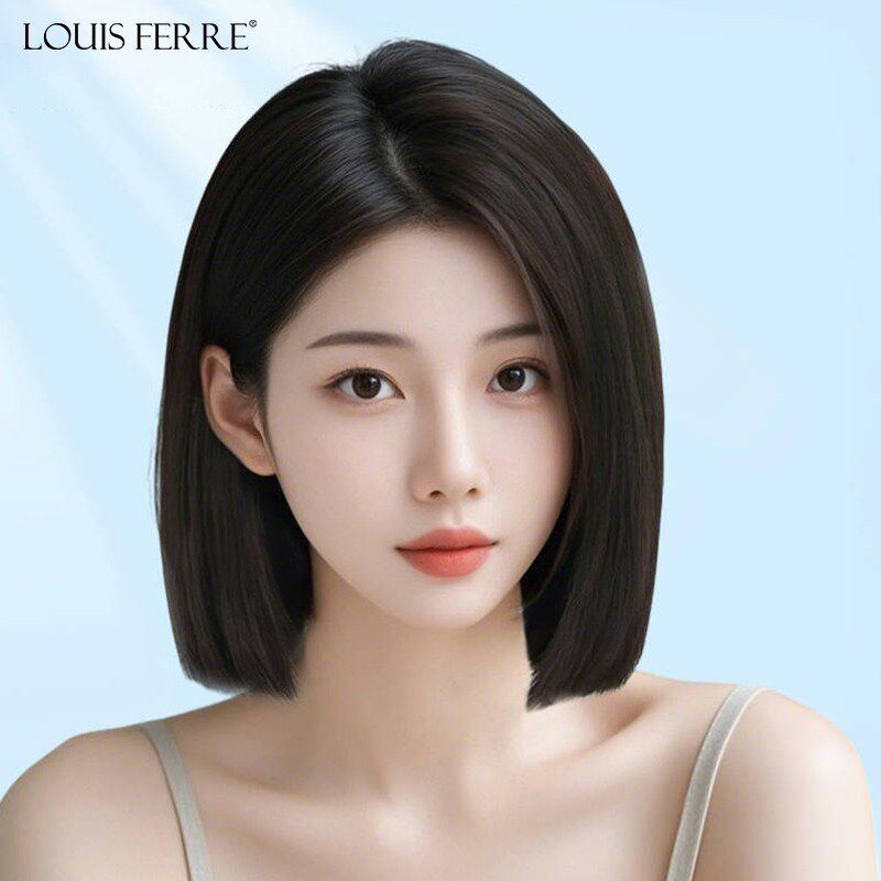 假发全头套女短发真发无痕递针自然中分一刀切假发套