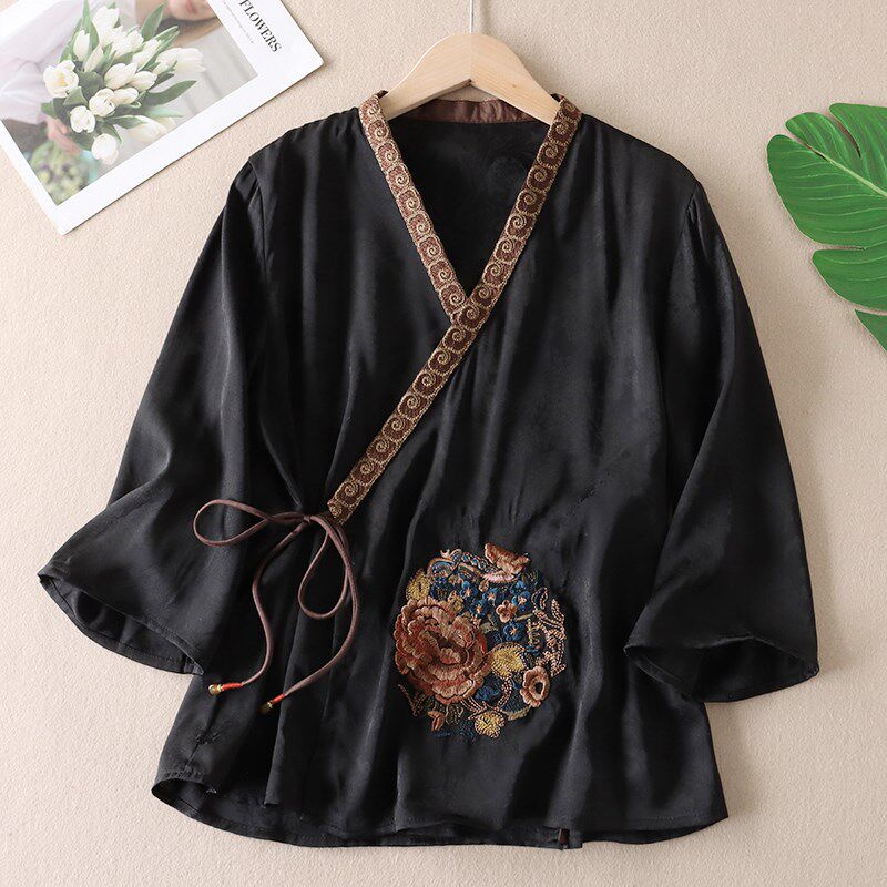 新国风中式改良汉服重工刺绣斜襟上衣女唐装茶艺服开襟小衫夏W261