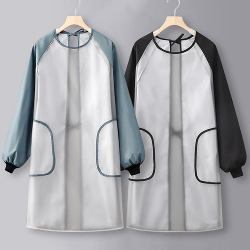透明围裙长袖女家用厨房q防水防油新款工作服冬季罩衣定制logo印