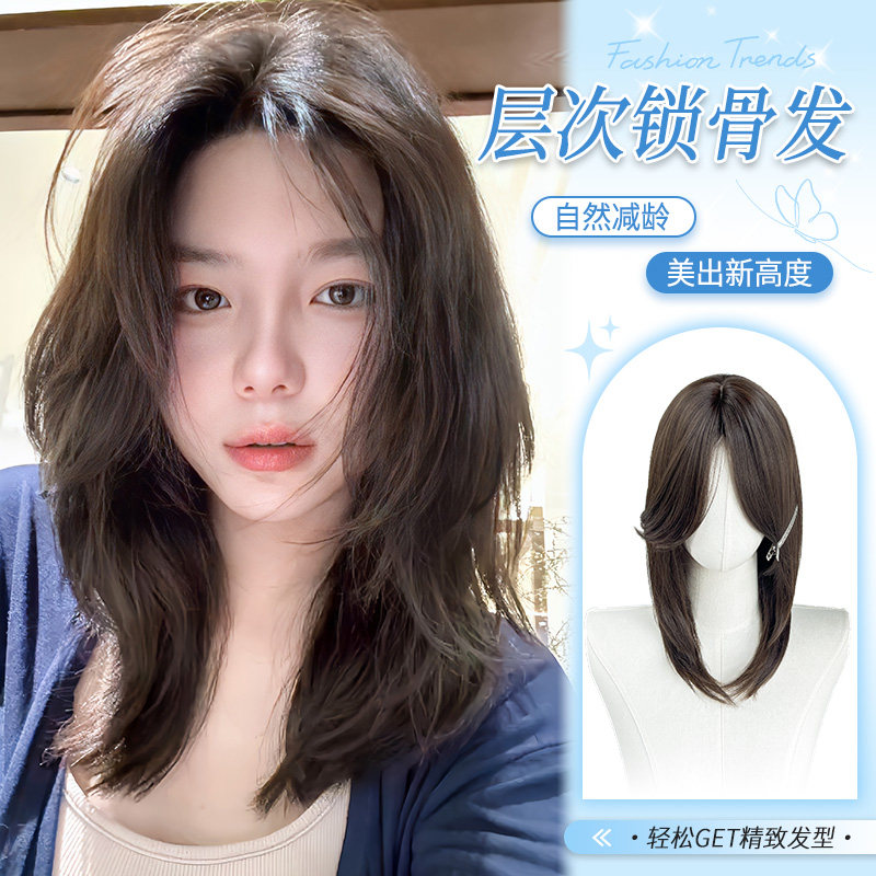 假发女全头套层次锁骨发夏天薄款中分假发中长发短发蓬松整顶假发