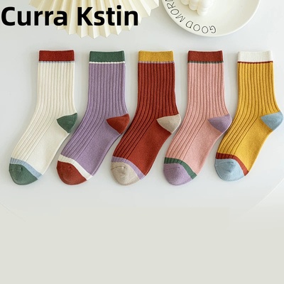 Curra Kstin早秋新款袜子女中筒袜透气花边蝴蝶结刺绣无骨袜C