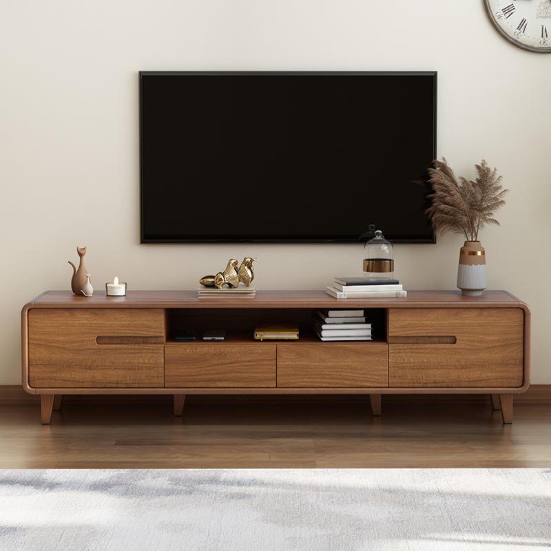 现代简约实木框电视机矮地柜柜新中式小户型客厅影视柜胡桃色卧室