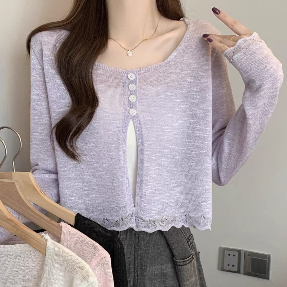 大码黑色冰丝防晒开衫女