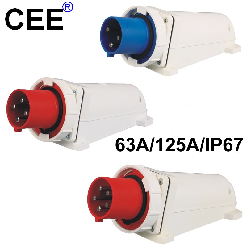 CEE 63A/125A,IP67明装反插器具插头插座3芯4孔5针防水防爆连接器