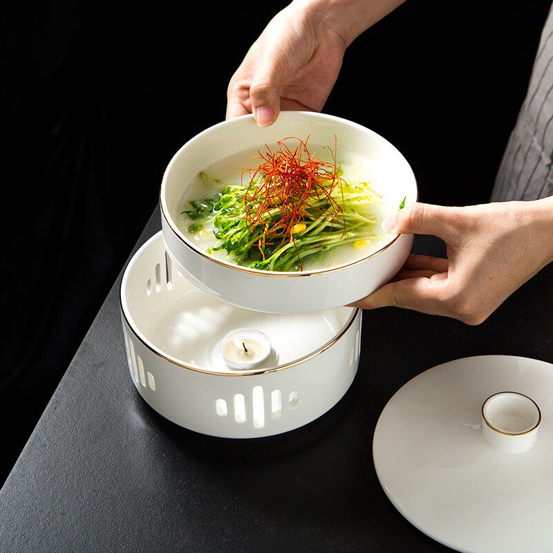 蜡烛加热餐具炉保温盘子菜盘干锅创意酒店明炉商用宫廷风纯白金边