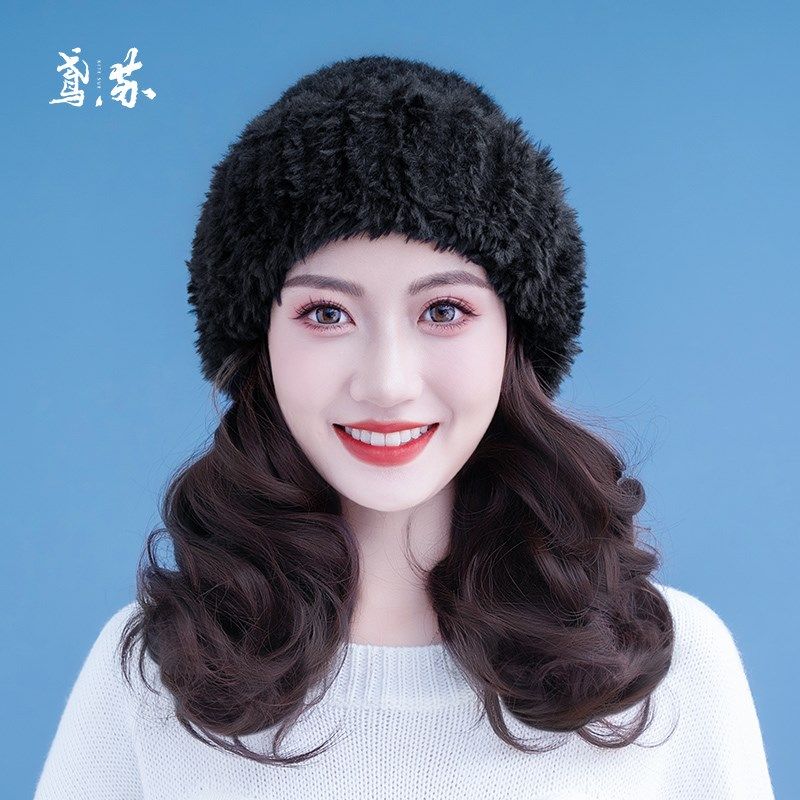 假发帽子女款2024新款冬季短卷发针织帽短发戴帽子假发一体可拆卸