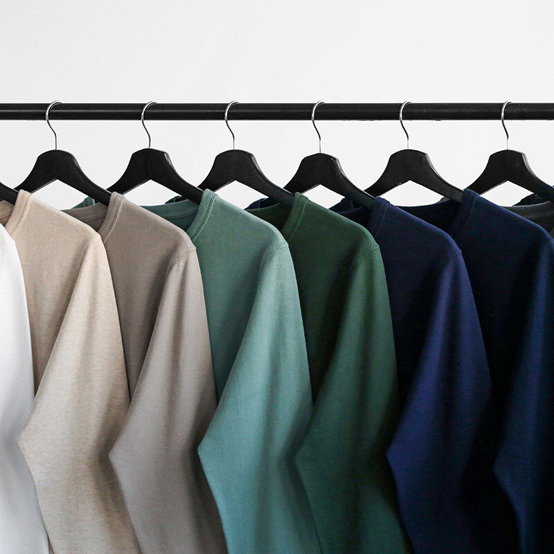 碳素磨毛a 300g重磅黑色圆领长袖t恤纯棉软糯厚实不透打底衫男女