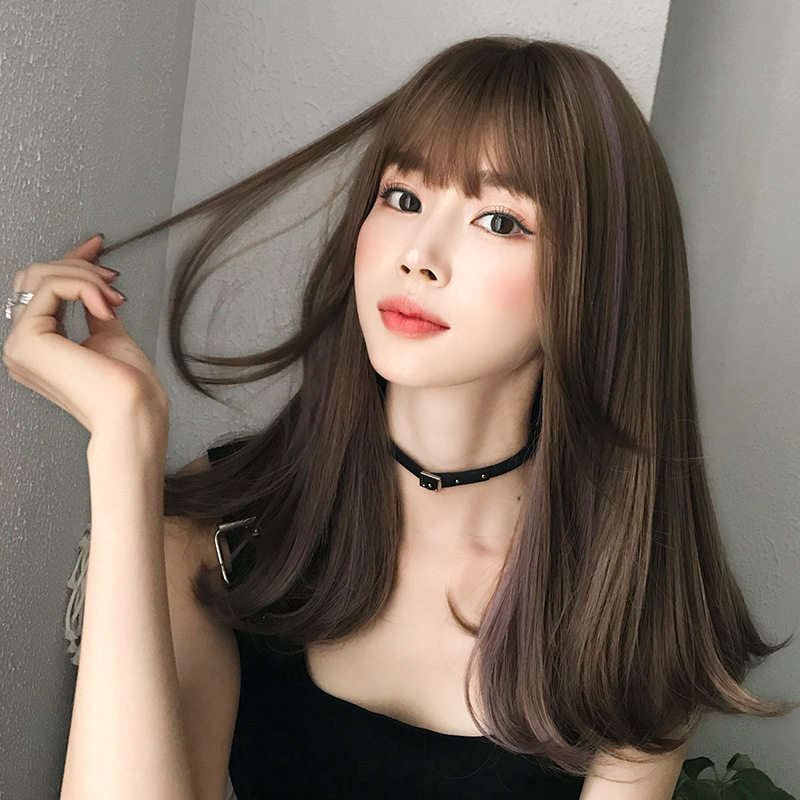 日韩新款假发女长发渐变挑染锁骨发空气刘海整顶头套网红全头套