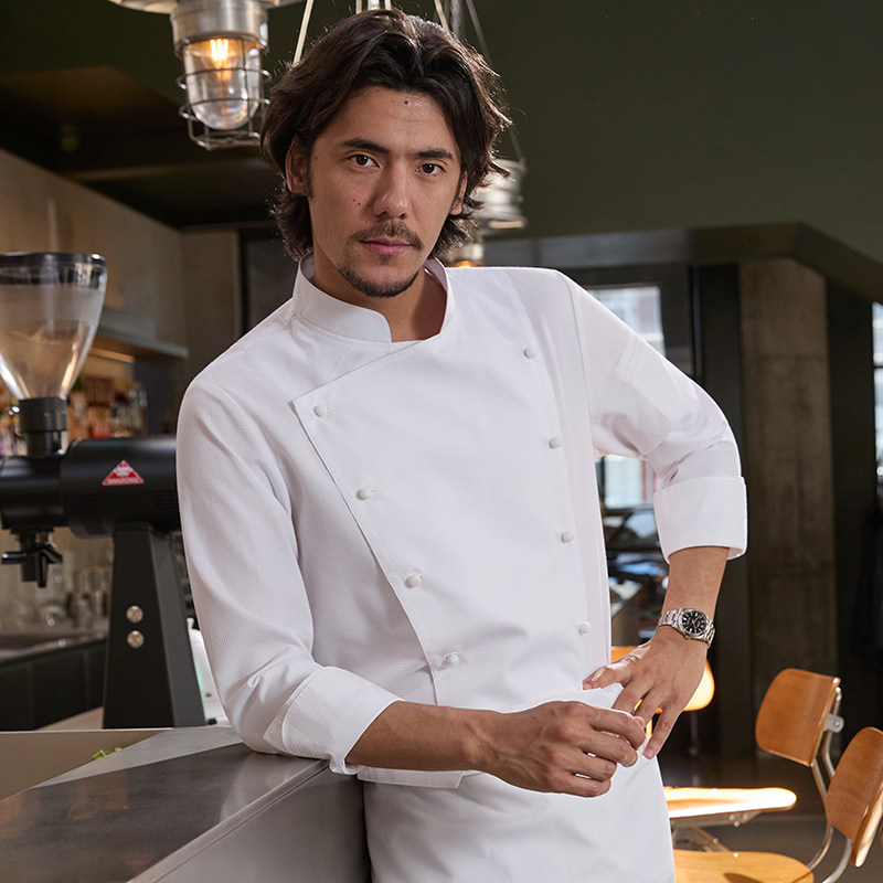高档餐饮厨师长厨师m工作服男长袖秋季定制西餐厅酒店厨房定制厨