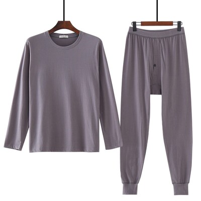 夏季薄款中老年人纯棉秋衣卫v生裤男内衣套装老人薄款圆领汗布加