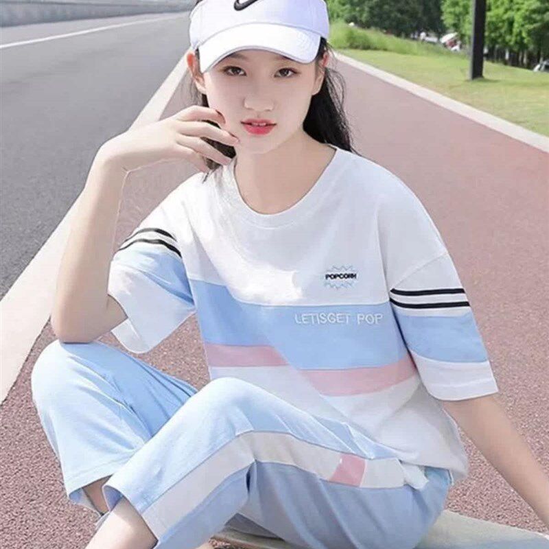 少女夏装套装初中学生韩版宽松短袖T恤大童夏季上衣半袖高中生女