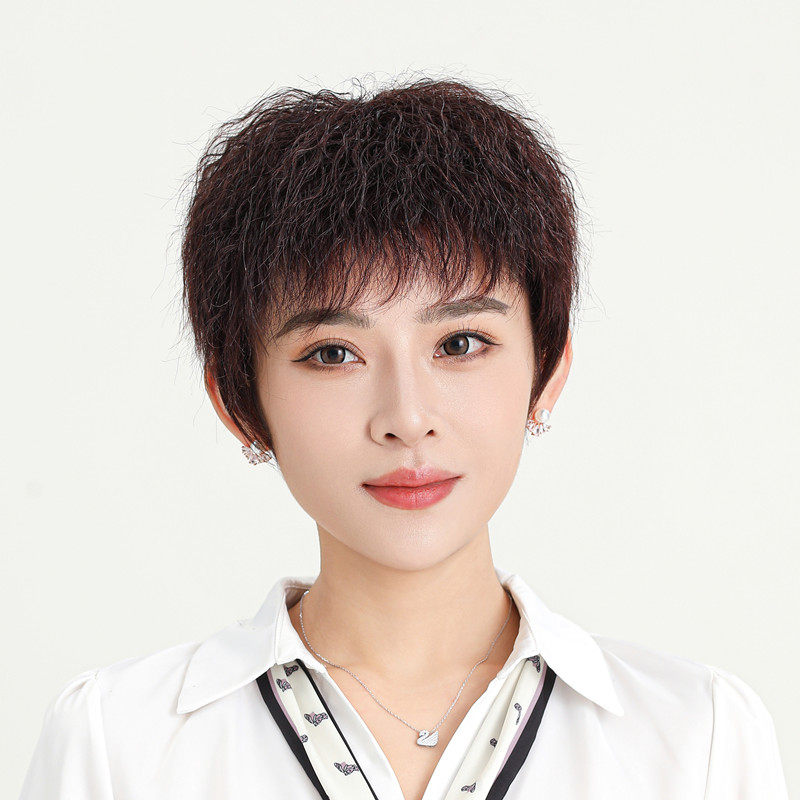 假发女短发真人发丝中老年女士妈妈款玉米烫自然全真发假头发夏季