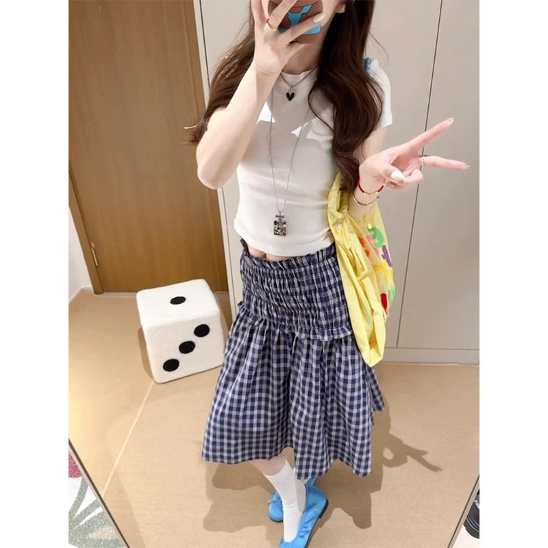 格子两穿半身裙女连衣裙短裙夏季2025新款法式气质抹胸背心裙伞裙