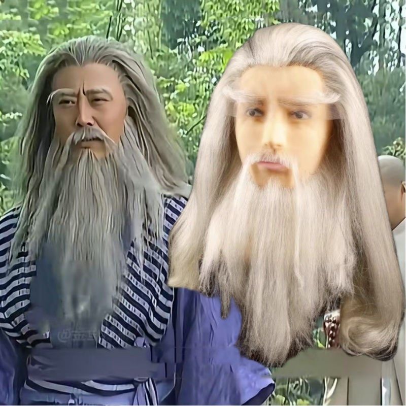 古装假发套花白色高温丝短直发整体男士古风剑圣造型装扮演出头套