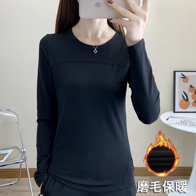 秋冬加绒速干衣女瑜伽健身户外运动训练服保暖长袖修身弹力秋衣裤