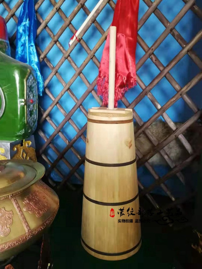实木酸奶桶蒙古族特色餐具手z工制作传统酸奶生产器具蒙餐工艺品