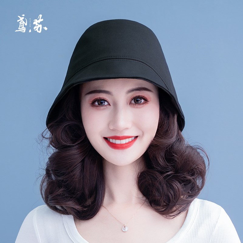 帽子假发一体女夏天短卷发渔夫帽假发帽子新款2024网红短发可拆卸