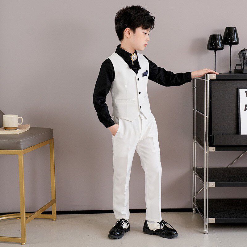 男童西装马甲套装英伦风春秋儿童小主持人礼服男孩走秀钢琴演出服