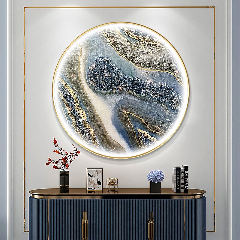 led灯圆形发光油画水晶意式轻奢高级感入户玄关装饰画餐厅壁挂画