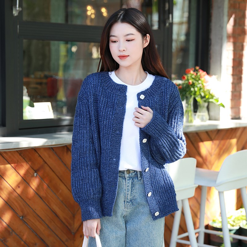 毛儿手作 茶烟女士开衫毛衣毛线材料包 棒针手工编织diy 南瓜团