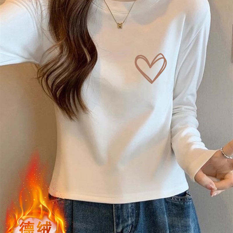 德绒保暖打底衫女2025秋冬新款内搭圆领长袖T恤洋气时尚短款上衣