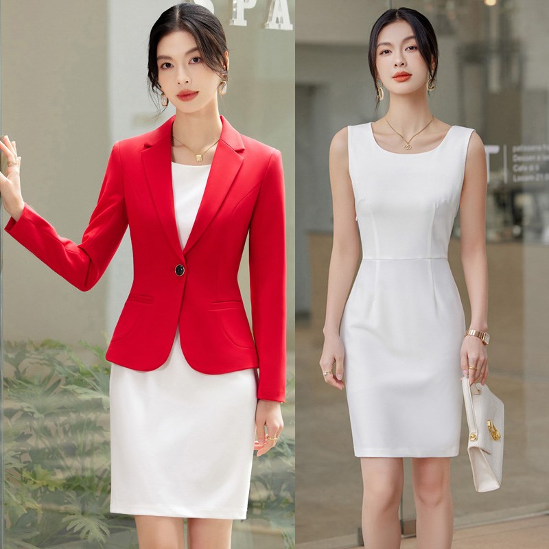 职业连衣裙两件套女春秋新闻主持人正装气质播音艺考上镜西装套装