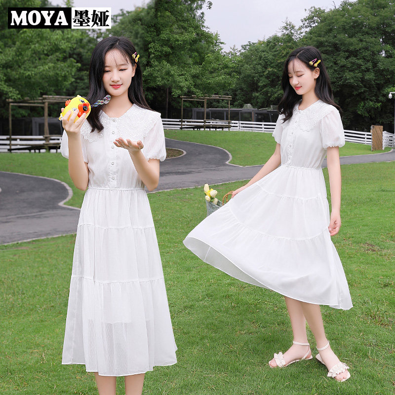初中生夏装女2021夏季新款少女裙中长款学院风中学生连衣裙夏甜美