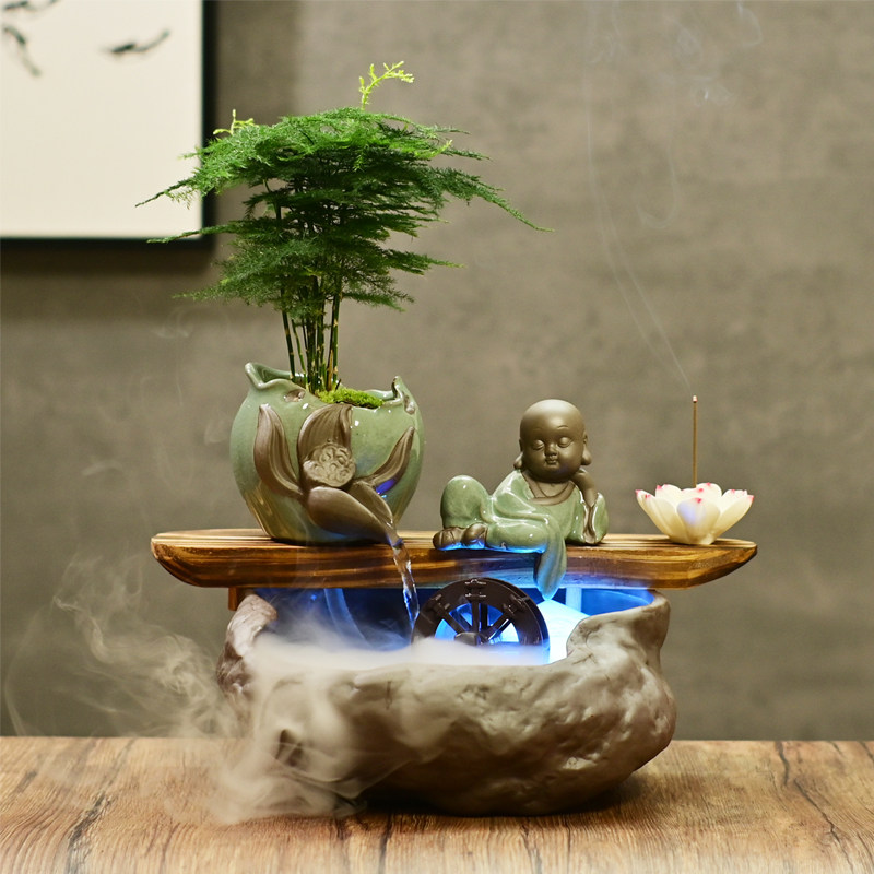 禅意家居流水风水轮招财摆件客厅茶桌装饰品财源滚滚喷泉创意礼品