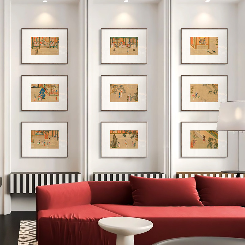 新中式客厅沙发背景n墙组合挂画民宿酒店装饰画床头壁画汉宫春晓