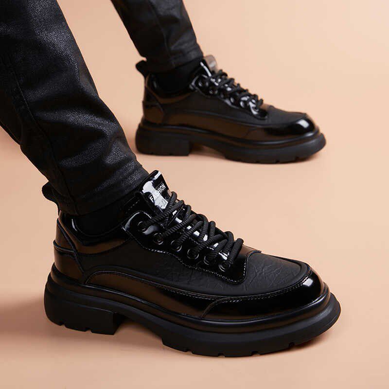春秋新款男士商务运动风皮鞋男款真皮透气内增高休闲皮鞋软底鞋子