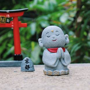仿石佛摆件鱼缸造景小和尚禅意佛茶室装饰小沙弥盆景小摆件微景观