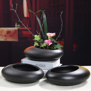 剑山插花器禅意水培铜钱草专用花盆陶瓷复古插花花器底座中式花盘