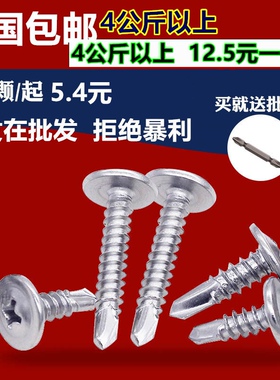 镀锌大扁头钻尾螺丝 自攻自钻螺钉 燕尾钉钻彩钢瓦铁皮钢板M4.2