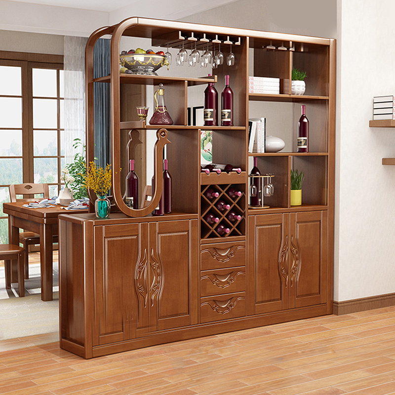中式实木酒柜隔断入户玄关柜客厅进门间厅柜鞋柜一体双面现代装饰
